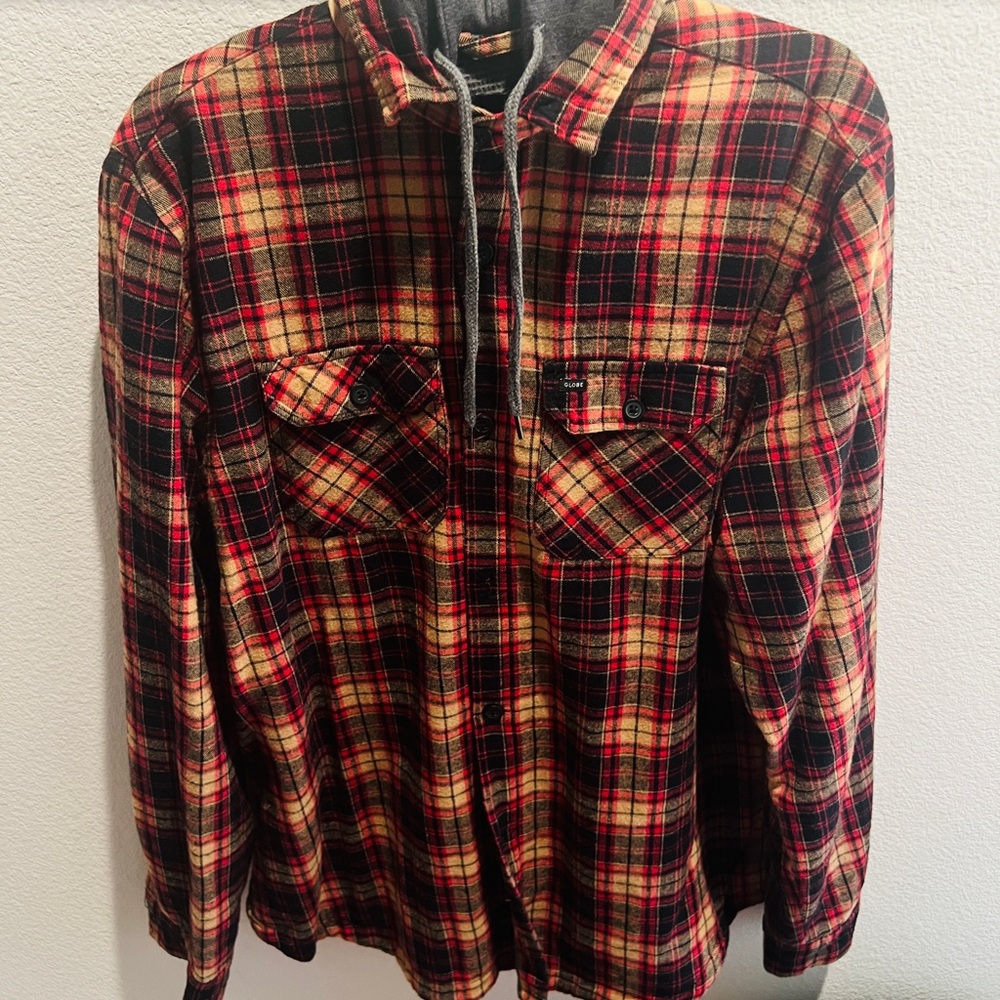 Plaid Flannel Shirt in Red and Yellow